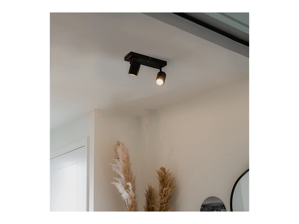 Plafonnier moderne noir 2 lumières orientable rectangulaire - Jeana