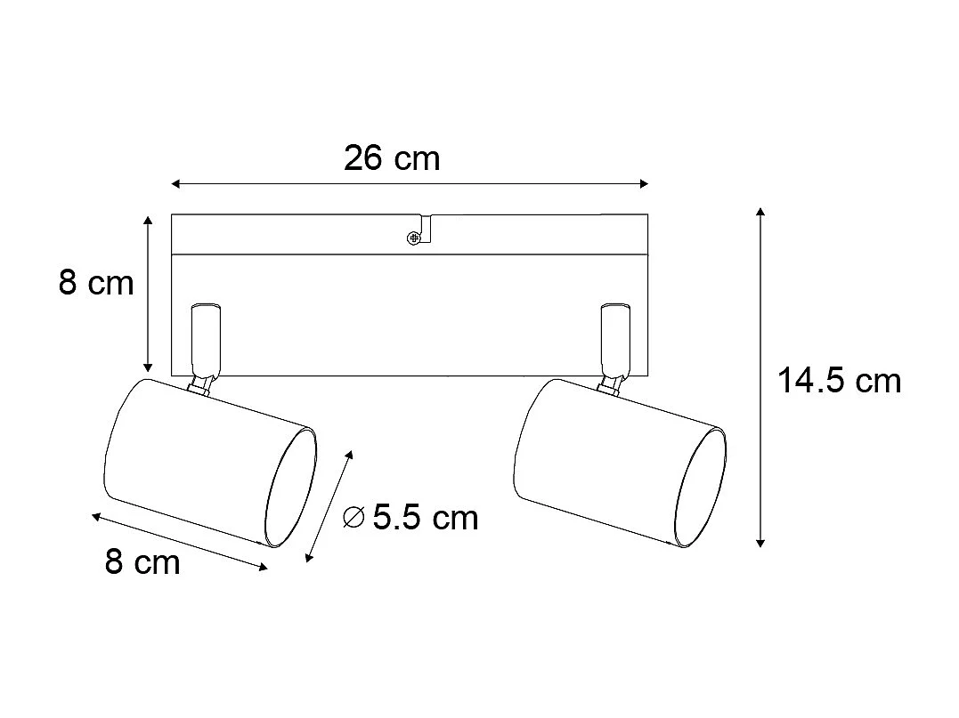 Plafonnier moderne noir 2 lumières réglable rectangulaire - Jeana