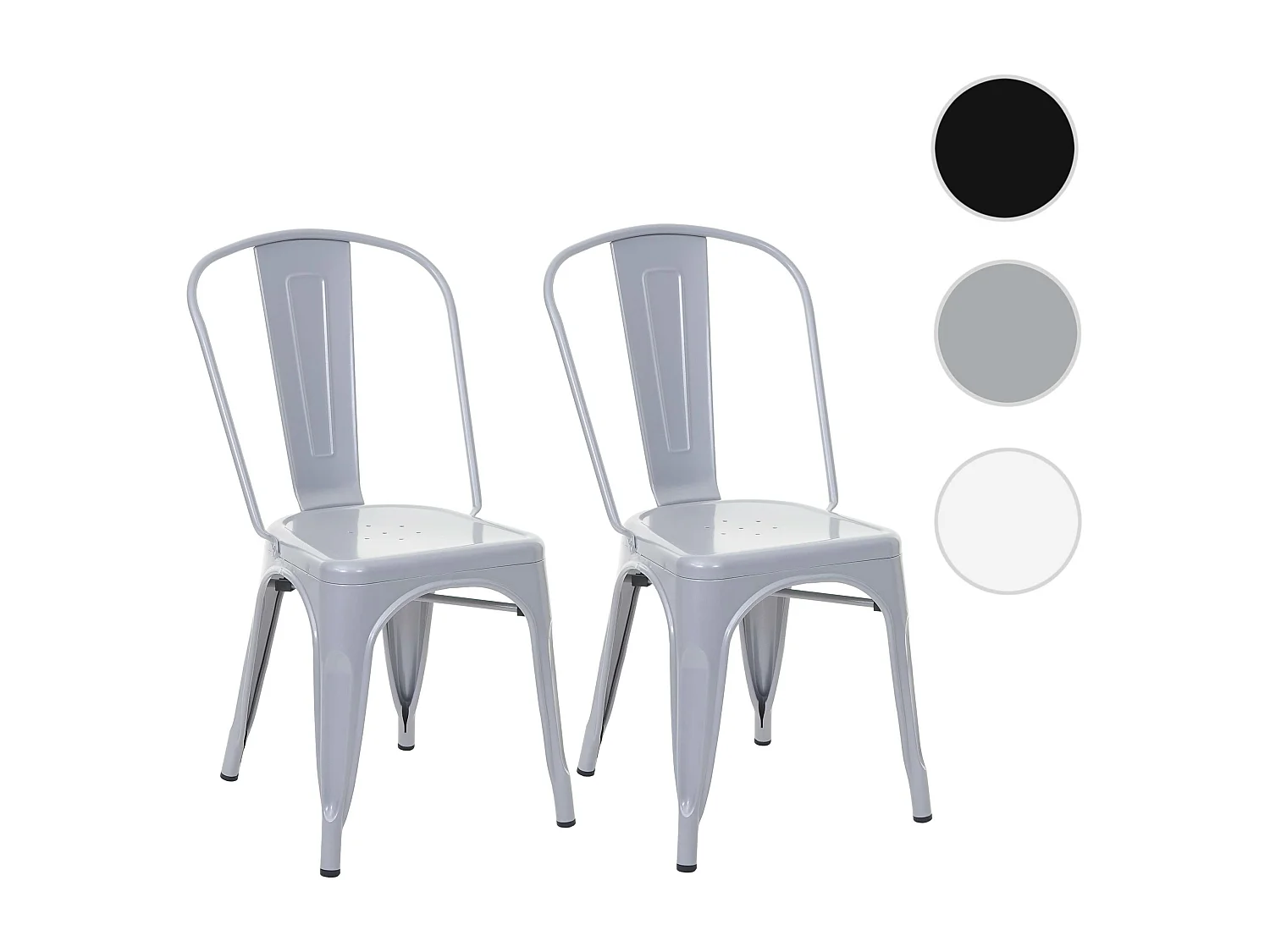 Set 2x sedie bar bistrot impilabili design industriale MCW-A73 metallo verniciato grigio