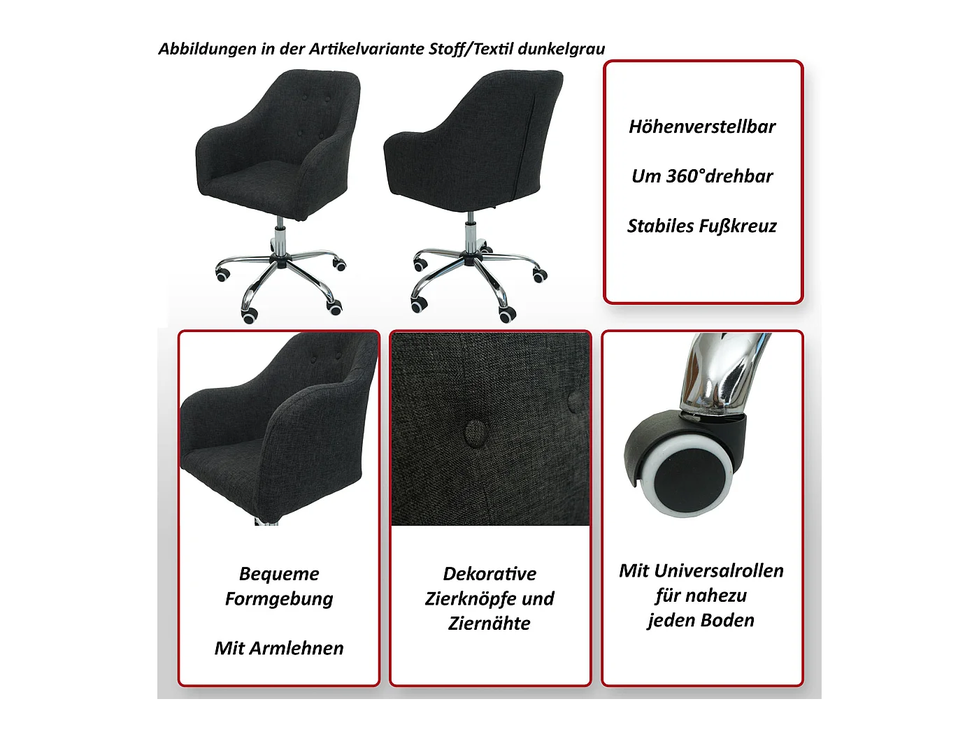 MCW-L92 bureaustoel,  stof/textiel donkergrijs
