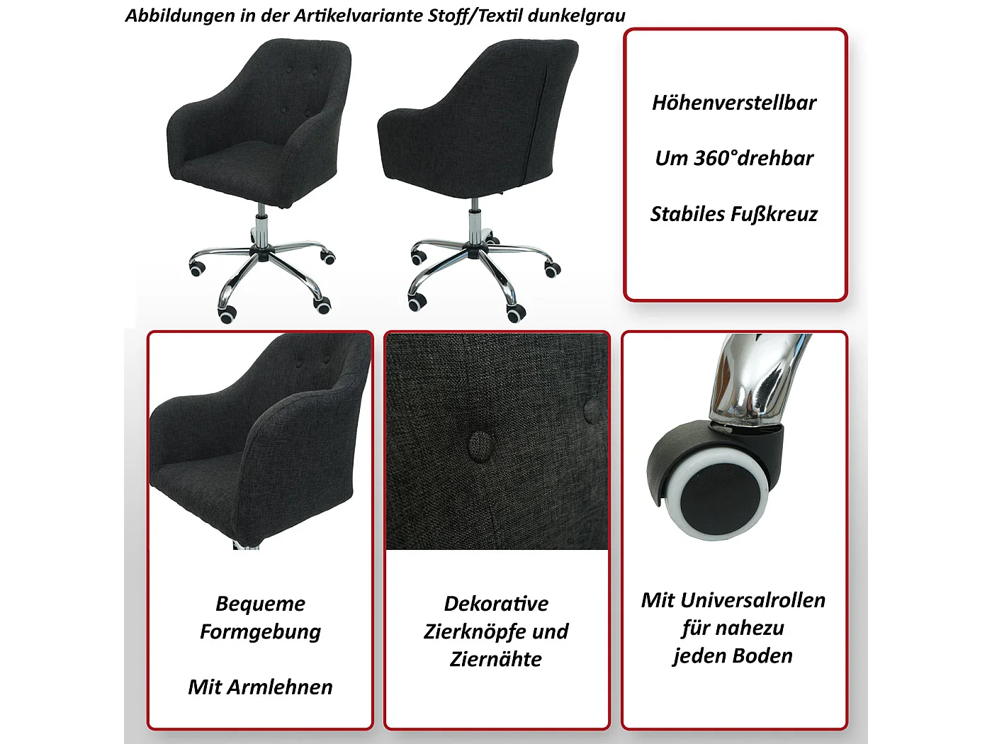 MCW-L92 bureaustoel,  stof/textiel donkergrijs