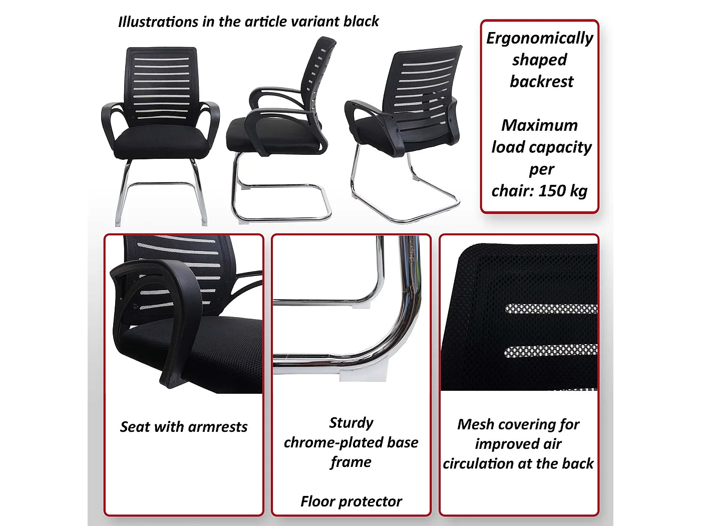 Krzesło konferencyjne MCW-K51 (zestaw 2 sztuk),  czarny