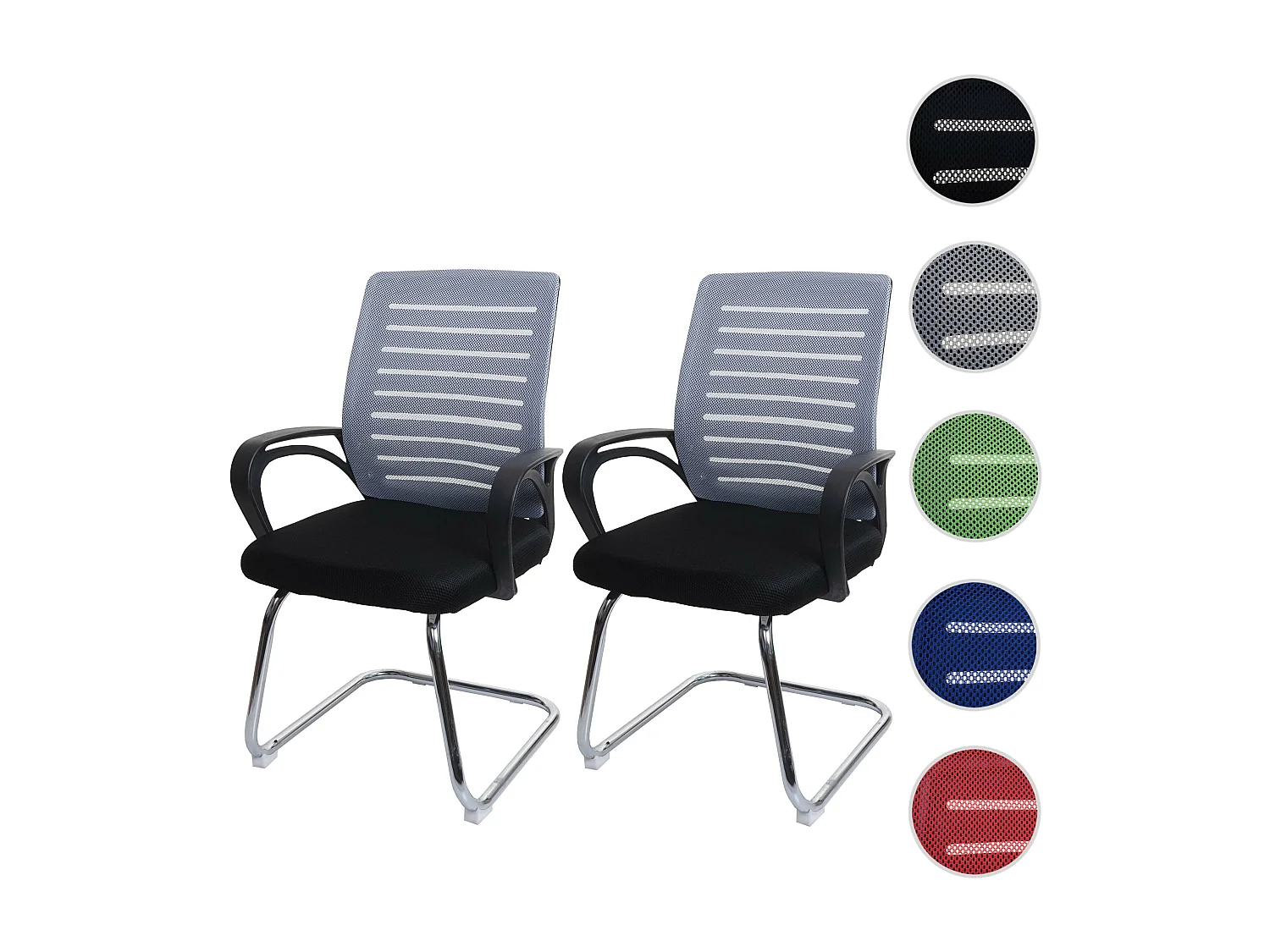 Set 2x sedie ufficio studio conferenza 150kg MCW-K51 94x60x49cm tessuto a rete grigio