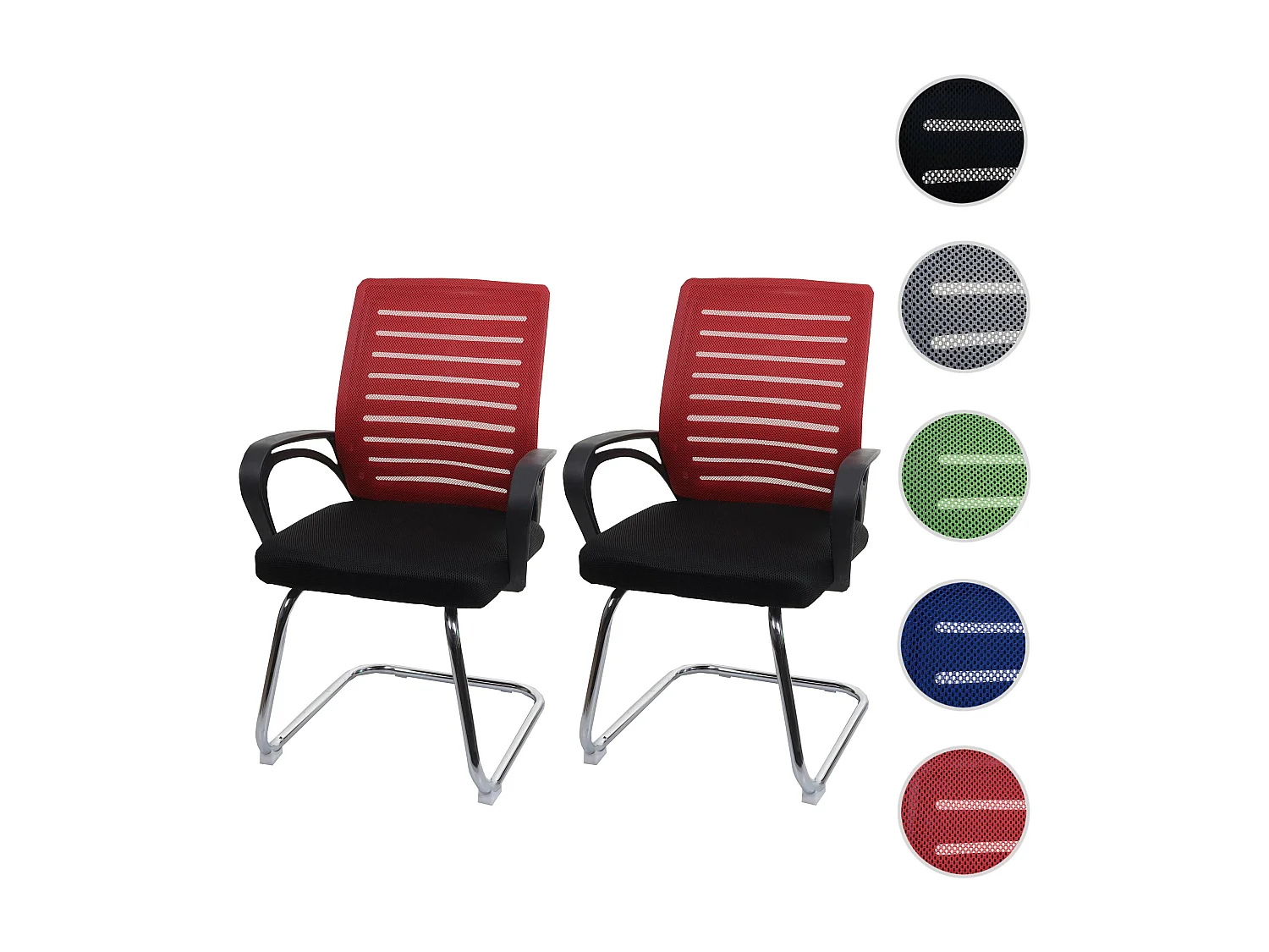 Set 2x sedie ufficio studio conferenza 150kg MCW-K51 94x60x49cm tessuto a rete rosso