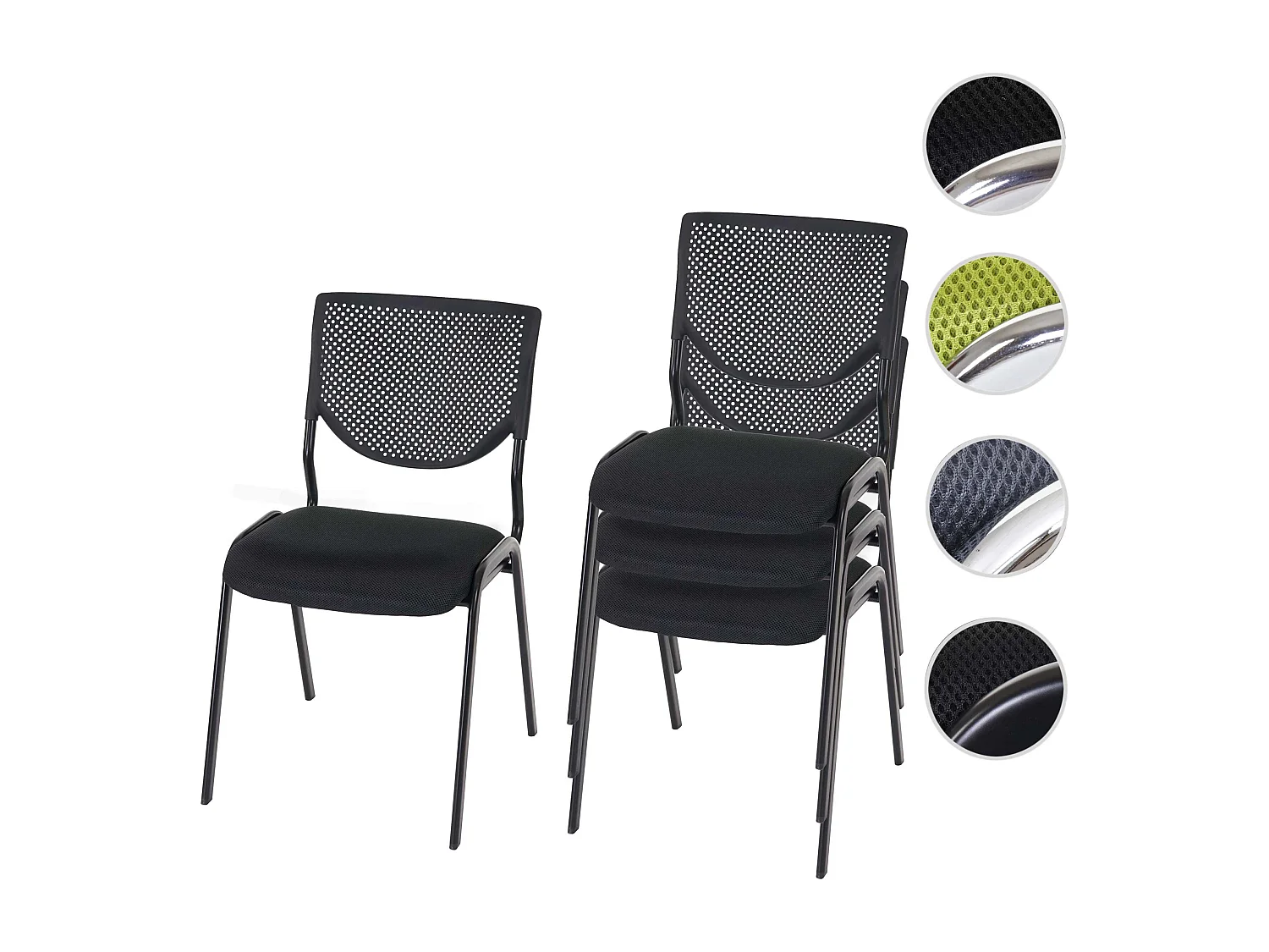 Chaise visiteur H401 Empilable (lot de 4),  siège noir, pieds noirs