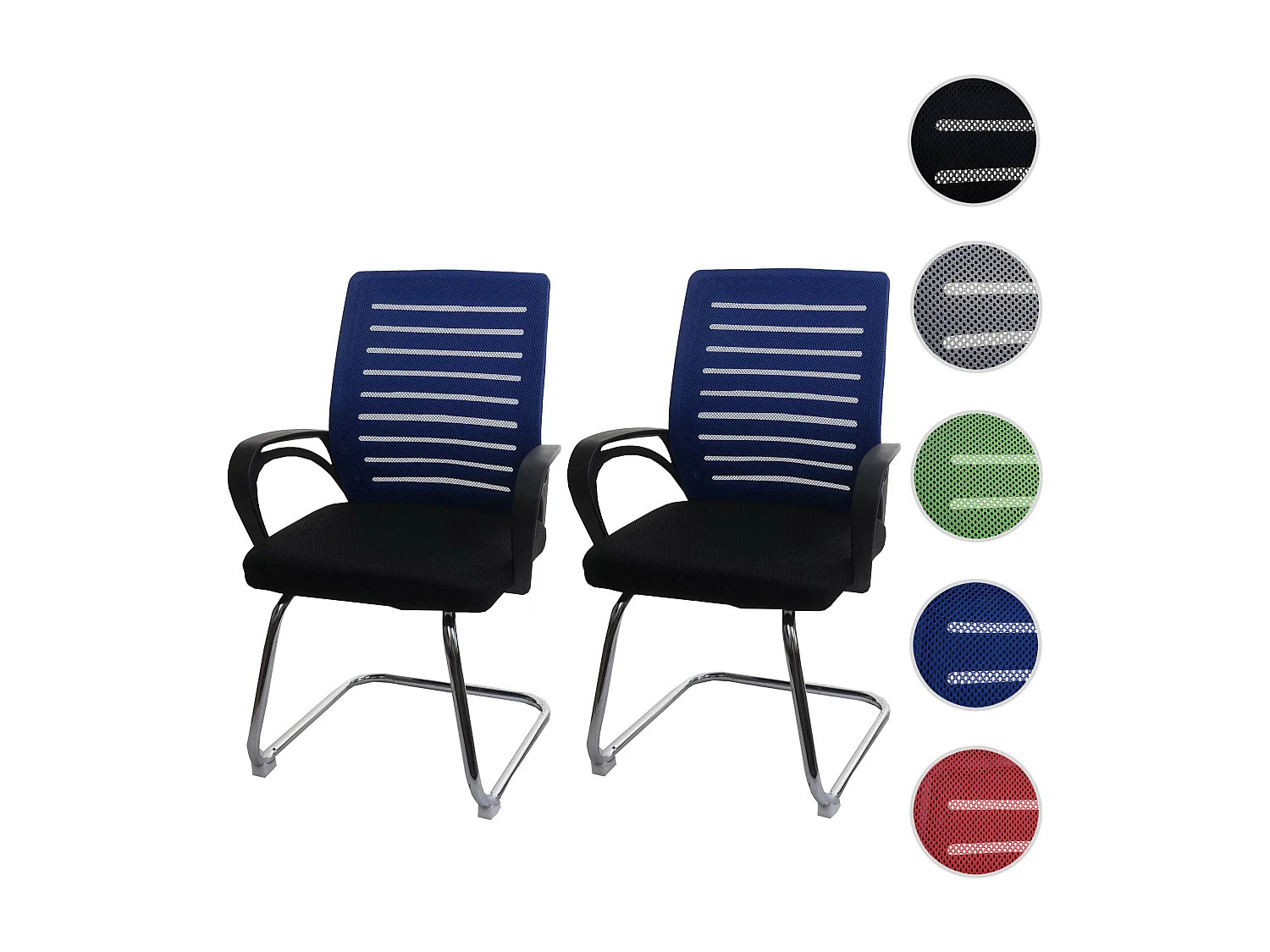 Set 2x sedie ufficio studio conferenza 150kg MCW-K51 94x60x49cm tessuto a rete blu