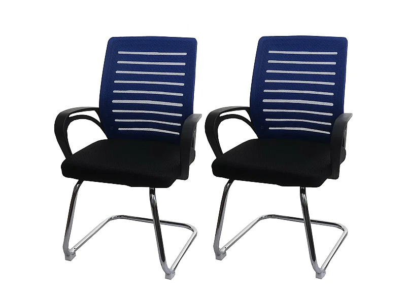 Set 2x sedie ufficio studio conferenza 150kg MCW-K51 94x60x49cm tessuto a rete blu
