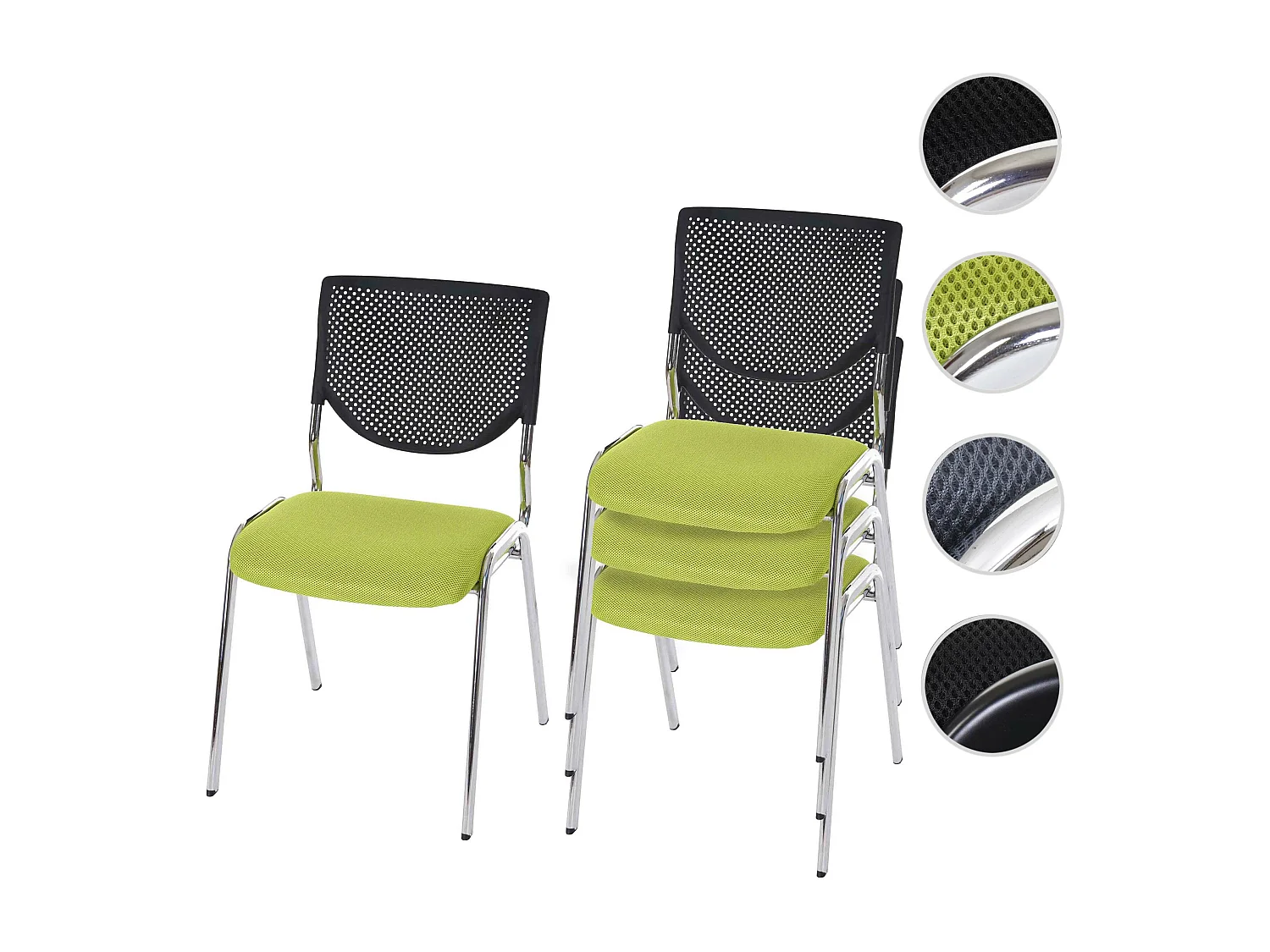 Cadeira para visitantes H401 Empilhável (conjunto de 4),  assento verde, pés cromados