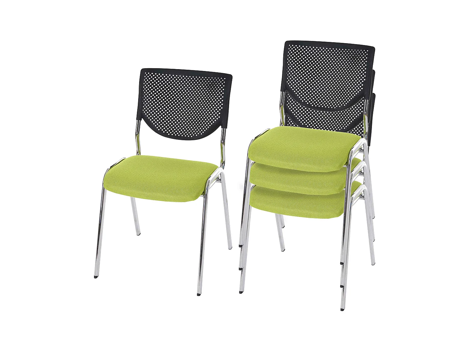 Chaise visiteur H401 Empilable (lot de 4),  siège vert, pieds chromés