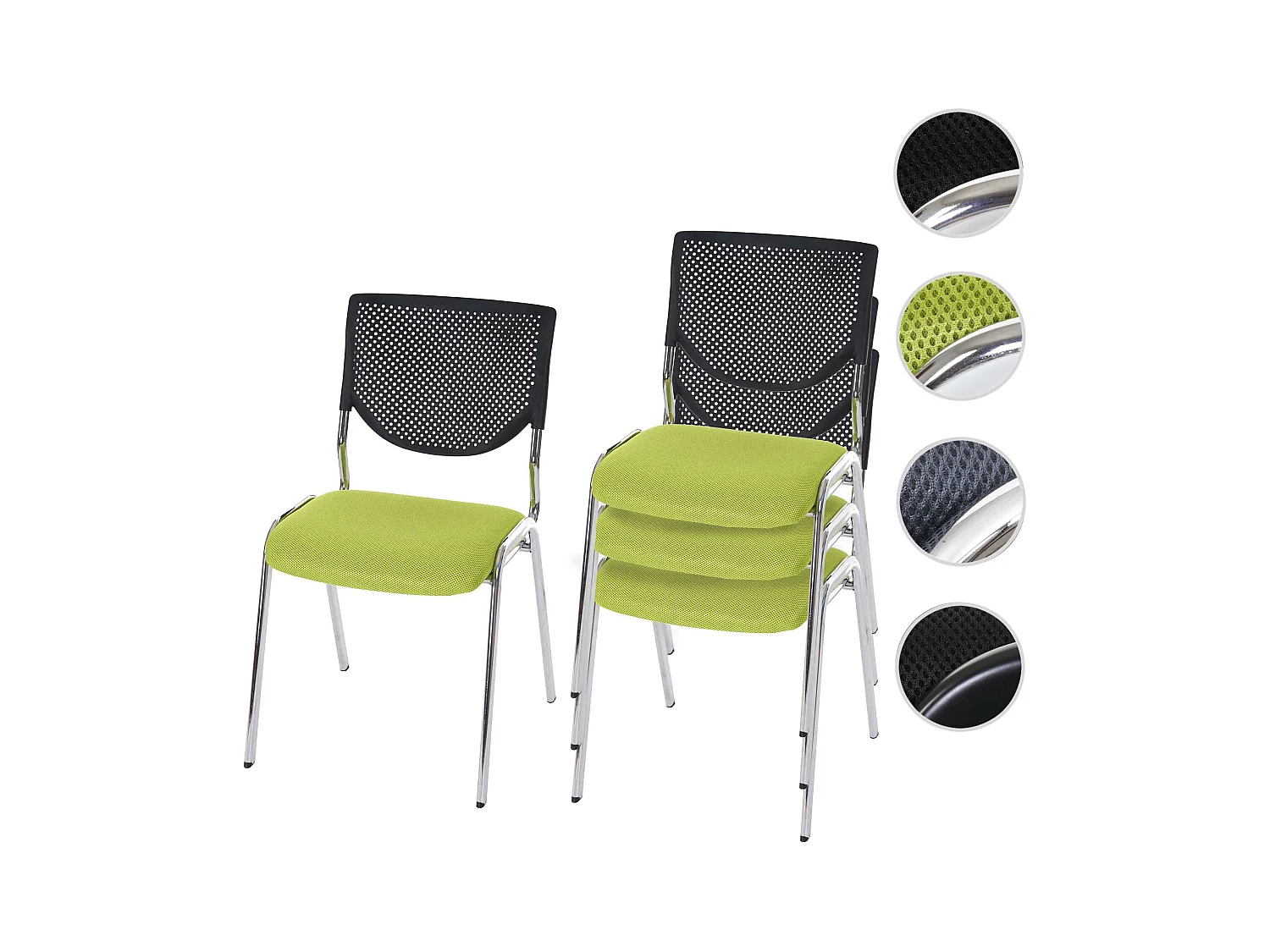 Chaise visiteur H401 Empilable (lot de 4),  siège vert, pieds chromés