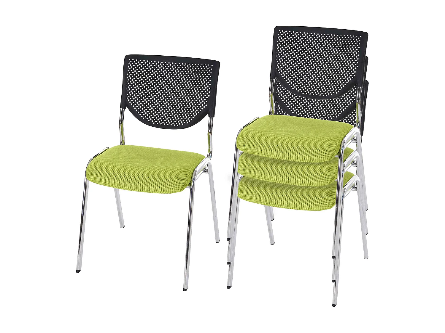 Chaise visiteur H401 Empilable (lot de 4),  siège vert, pieds chromés