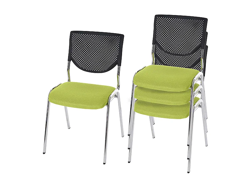 Set 4x sedie ufficio conferenza impilabili T401 tessuto struttura cromo colore verde