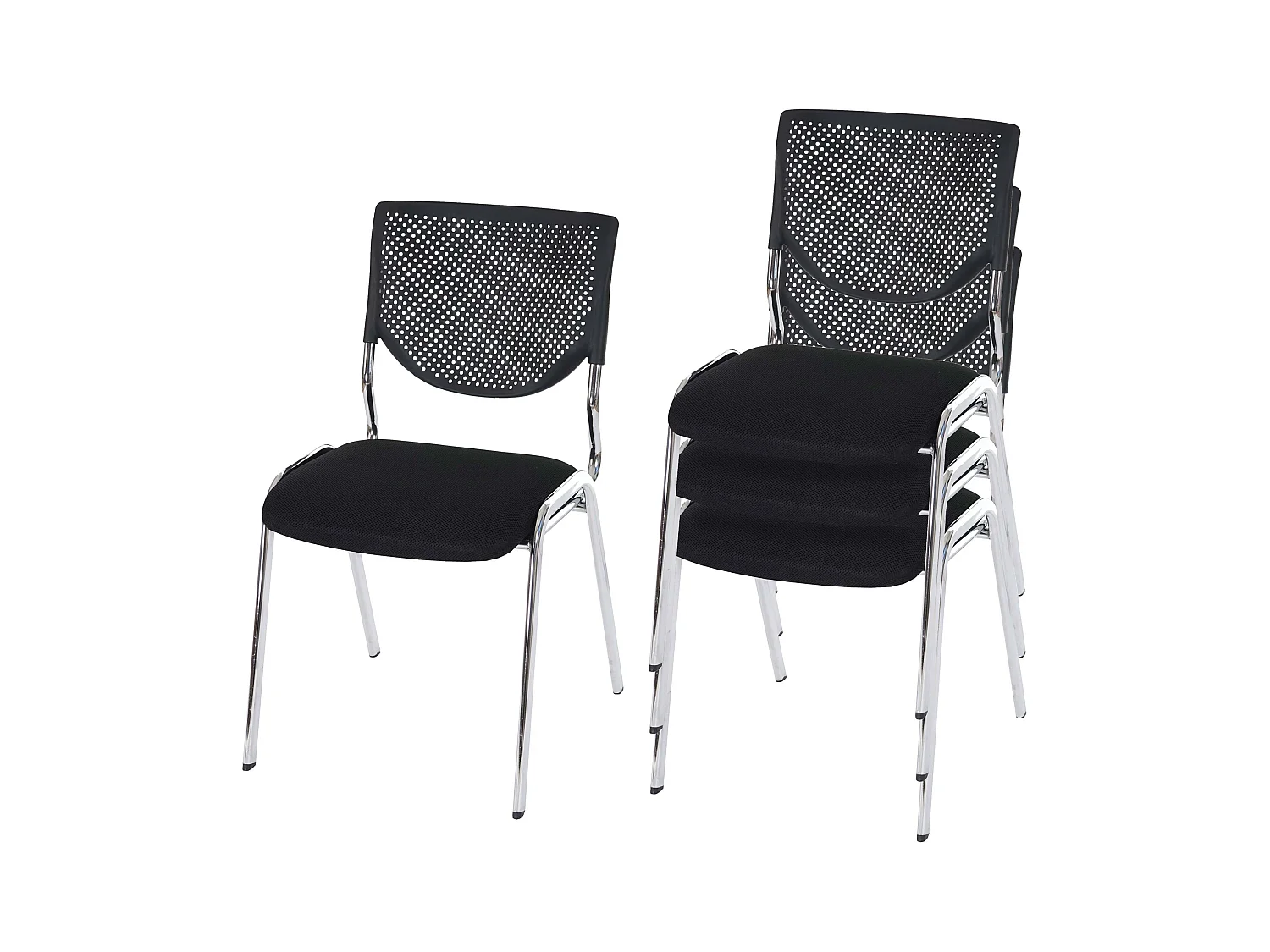 Chaise visiteur H401 Empilable (lot de 4),  siège noir, pieds chromés