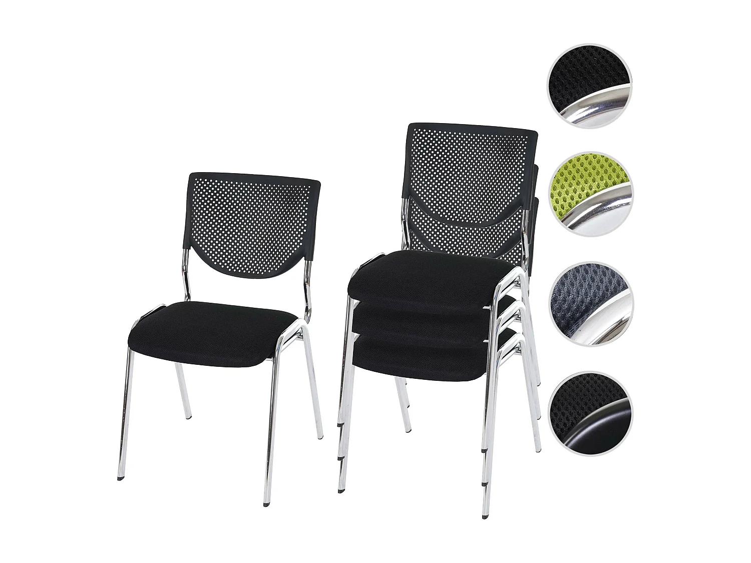 Chaise visiteur H401 Empilable (lot de 4),  siège noir, pieds chromés