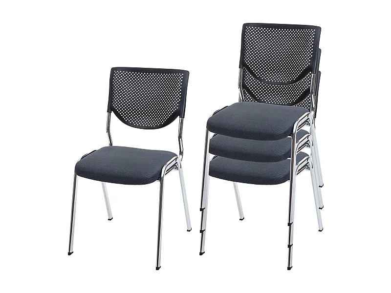 Bezoekersstoel H401 stapelbaar (set van 4),  zitting donkergrijs, chromen poten