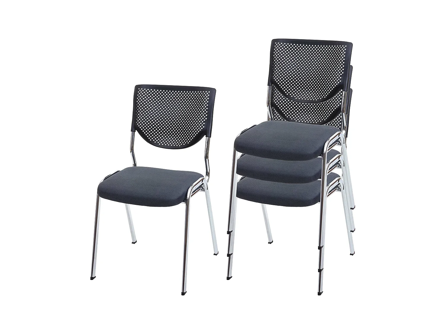 Chaise visiteur H401 Empilable (lot de 4),  siége gris foncé, pieds chromés