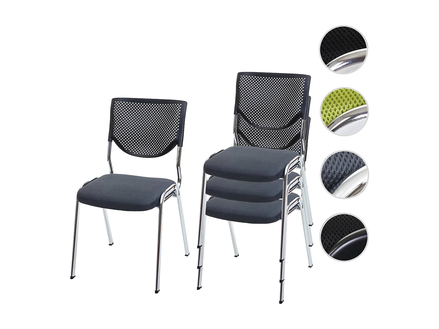 Chaise visiteur H401 Empilable (lot de 4),  siége gris foncé, pieds chromés