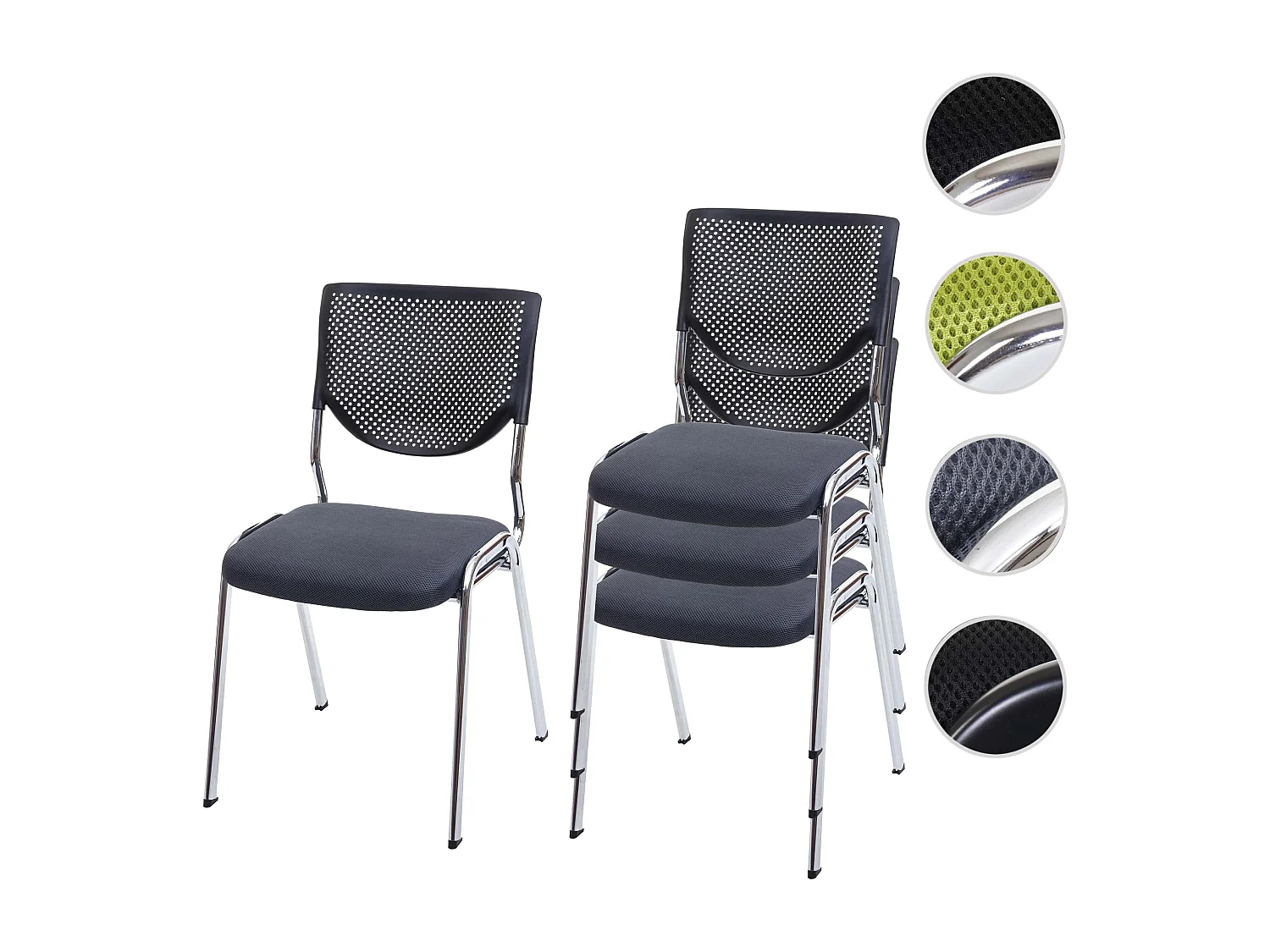 Bezoekersstoel H401 (set van 4),  zitting donkergrijs, chromen poten