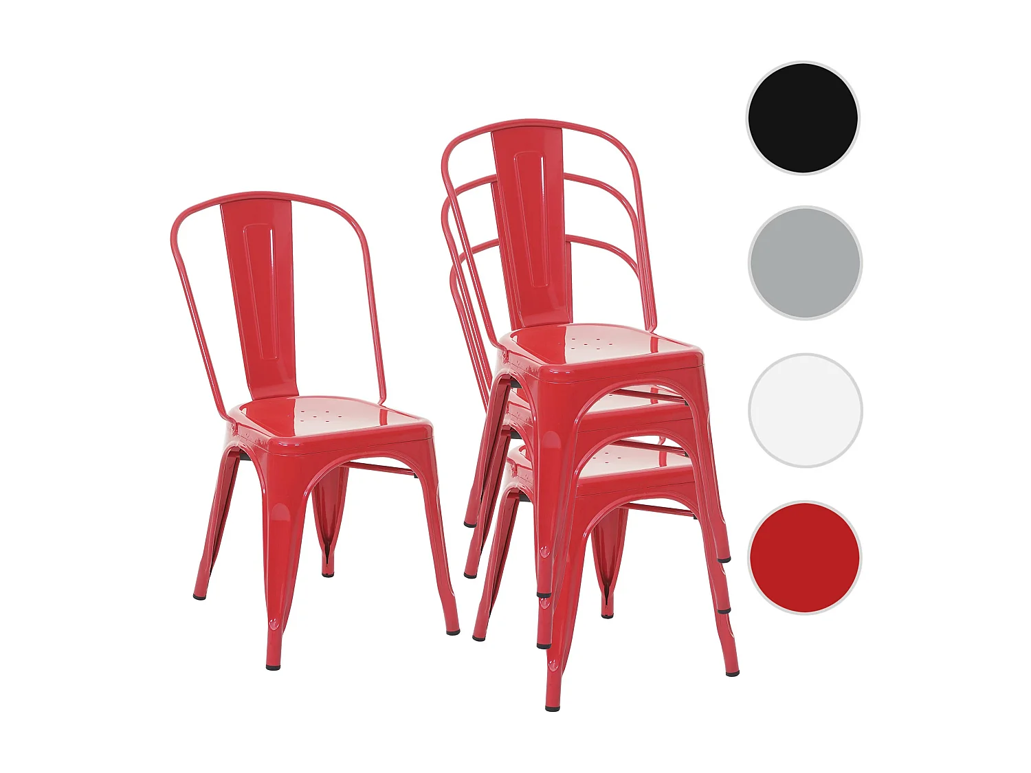 Set 4x sedie bar bistrot impilabili design industriale MCW-A73 metallo verniciato rosso