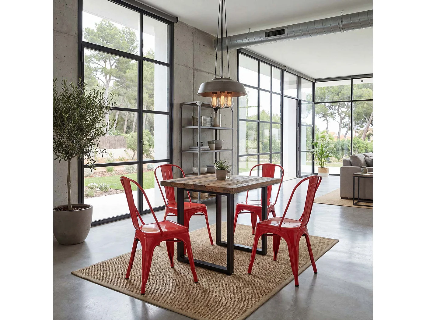 Krzesło MCW-A73 metalowe (zestaw 4 szt.),  czerwone