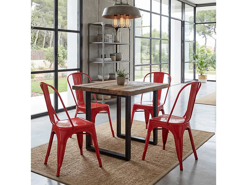 Set 4x sedie bar bistrot impilabili design industriale MCW-A73 metallo verniciato rosso
