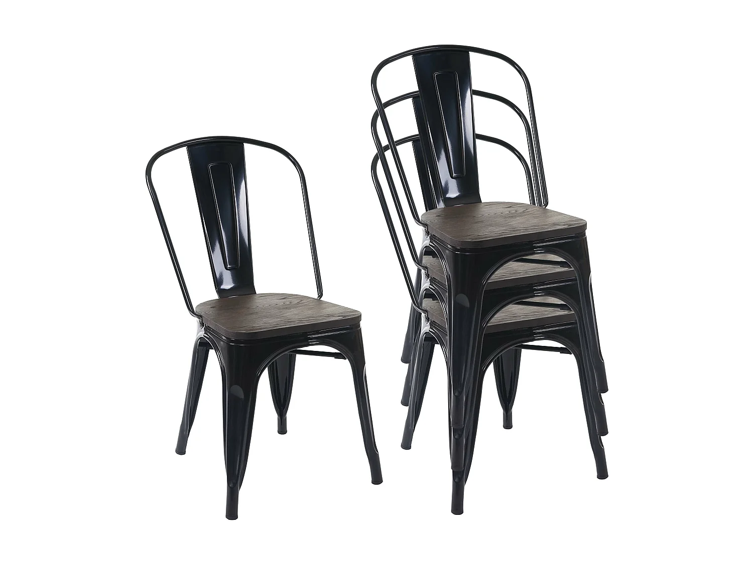 Cadeira MCW-A73 com assento de madeira (conjunto de 4),  preto