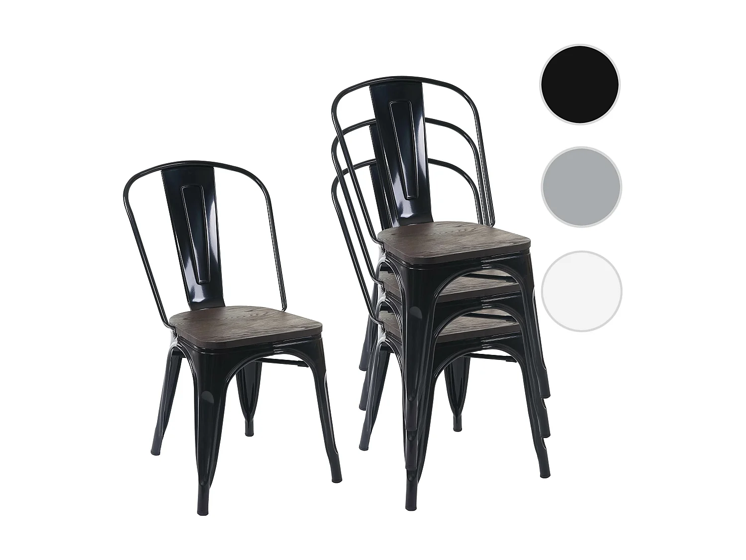 Cadeira MCW-A73 com assento de madeira (conjunto de 4),  preto