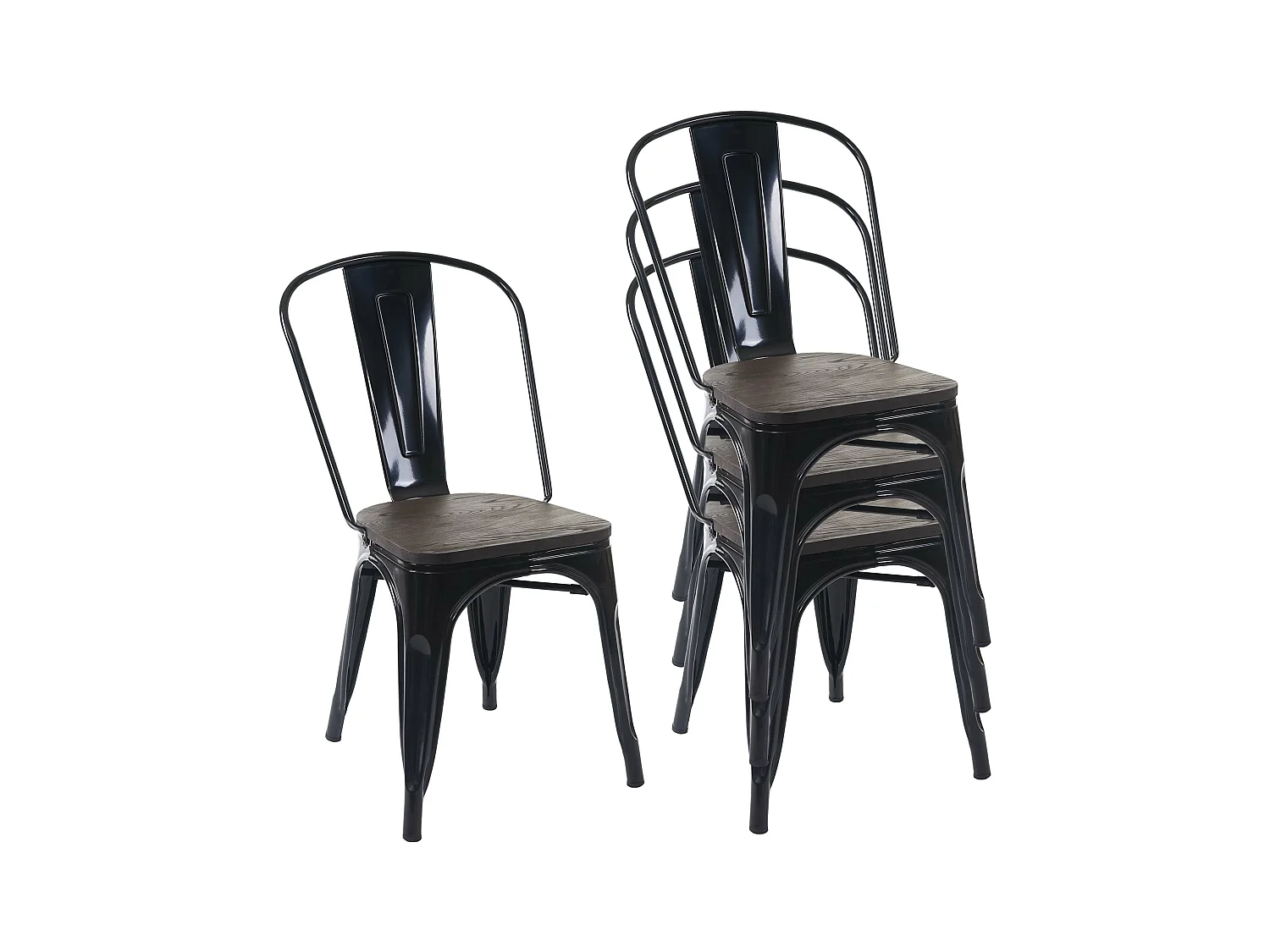 Silla MCW-A73 con asiento de madera (juego de 4),  negro
