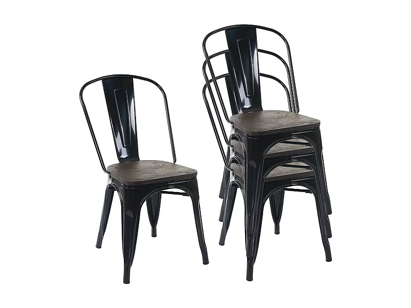 Stoel MCW-A73 houten zitting (set van 4),  zwart