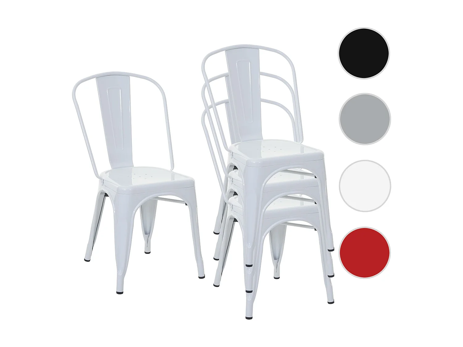 Set 4x sedie bar bistrot impilabili design industriale MCW-A73 metallo verniciato bianco