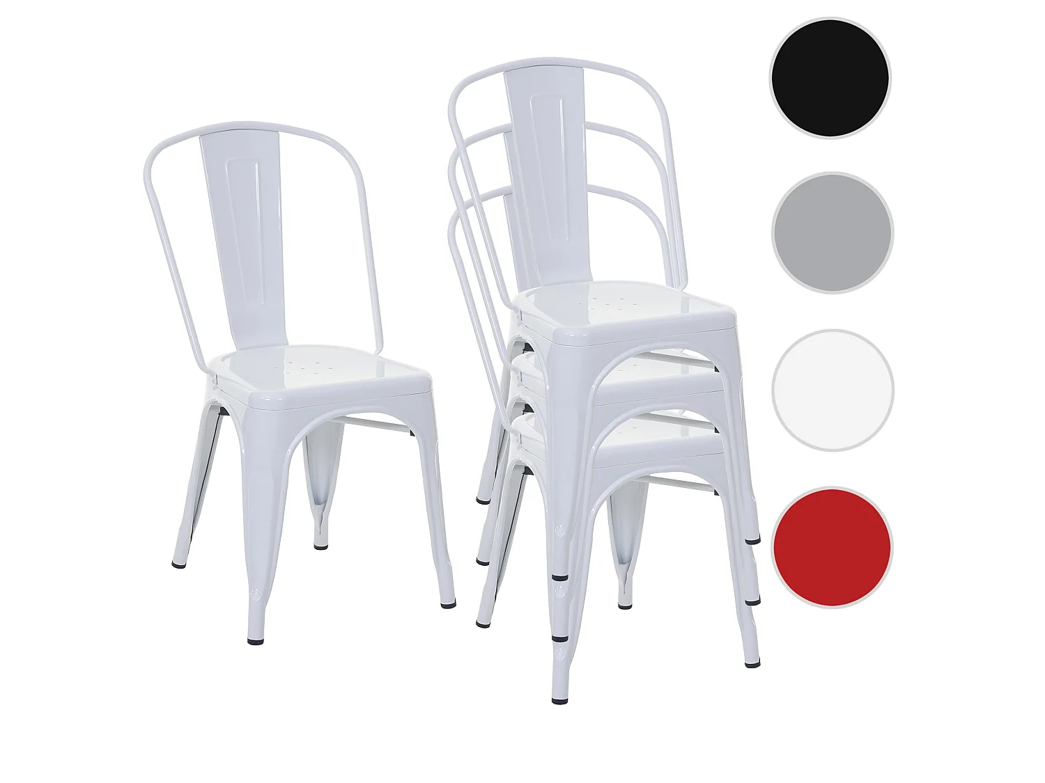 Set 4x sedie bar bistrot impilabili design industriale MCW-A73 metallo verniciato ~ bianco