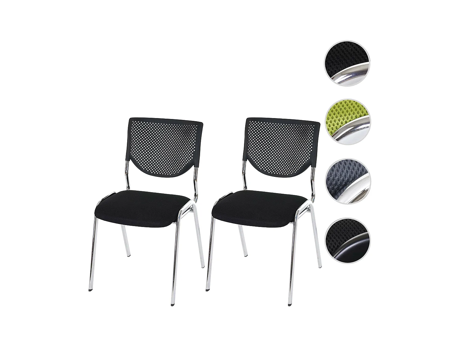 Besucherstuhl H401 Stapelbar (2er-Set), Sitz schwarz, Füße chrom