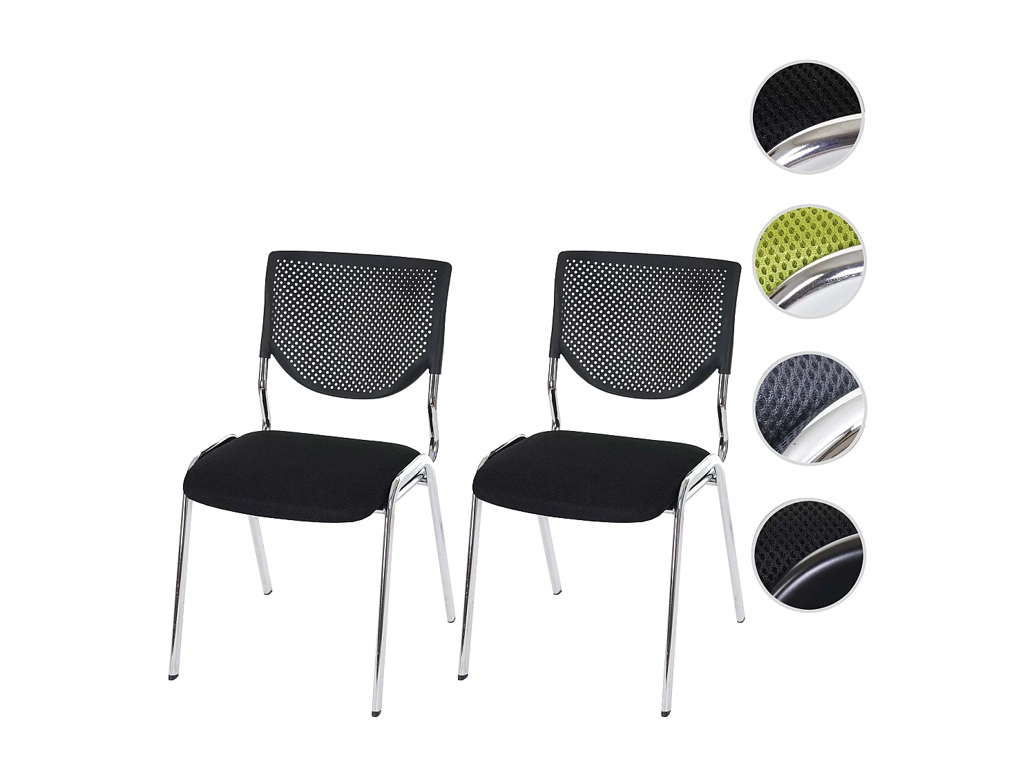 H401 Visitor Chair, Stackable (set of 2),  black seat, chrome legs