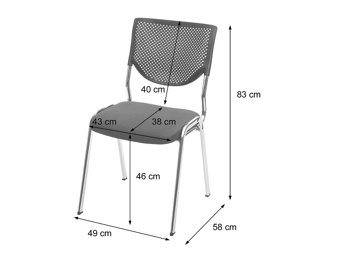 Besucherstuhl H401 Stapelbar, Sitz schwarz, Füße chrom