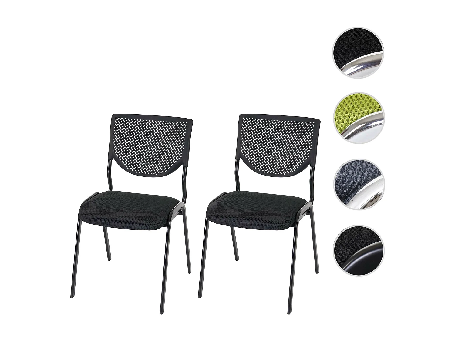 Bezoekersstoel H401 stapelbaar (set van 2),  zitting zwart, poten zwart