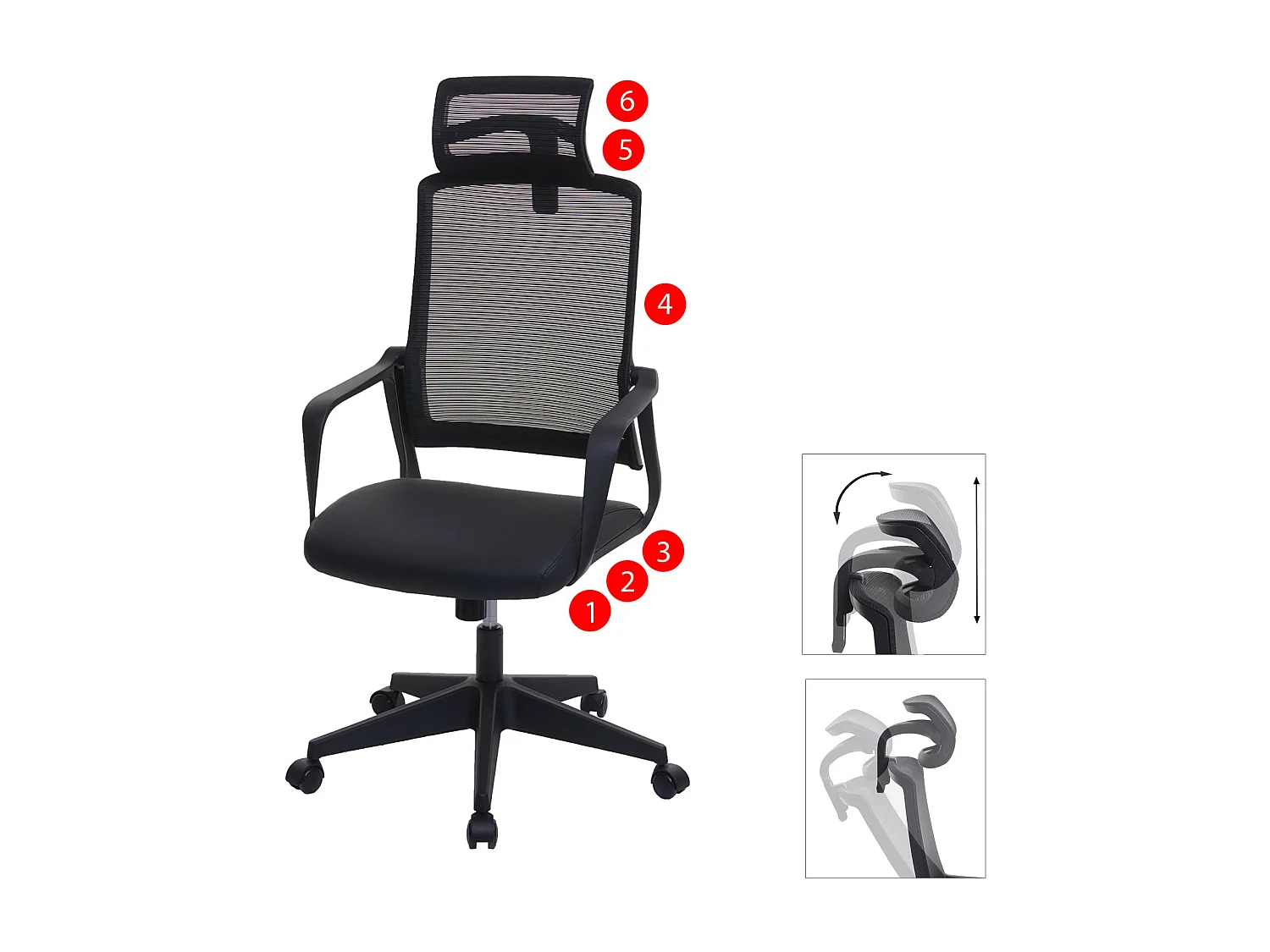 Poltrona sedia ufficio regolabile MCW-J52 ergonomica design moderno ecopelle tessuto nero