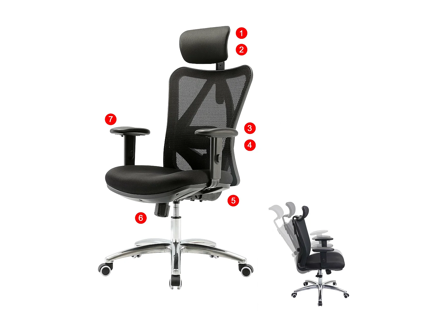 SIHOO poltrona ufficio ergonomica regolabile supporto lombare 150kg tessuto senza poggiapiedi nero