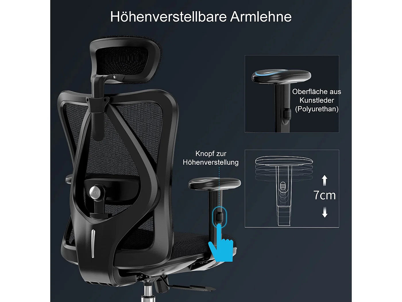 SIHOO poltrona ufficio ergonomica regolabile supporto lombare 150kg tessuto senza poggiapiedi nero