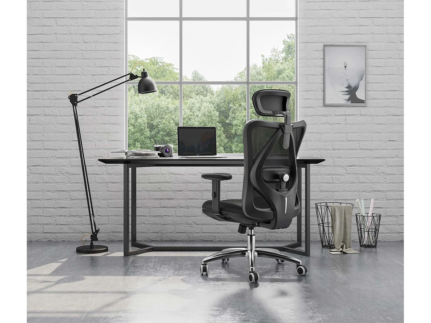 SIHOO poltrona ufficio ergonomica regolabile supporto lombare 150kg tessuto senza poggiapiedi nero