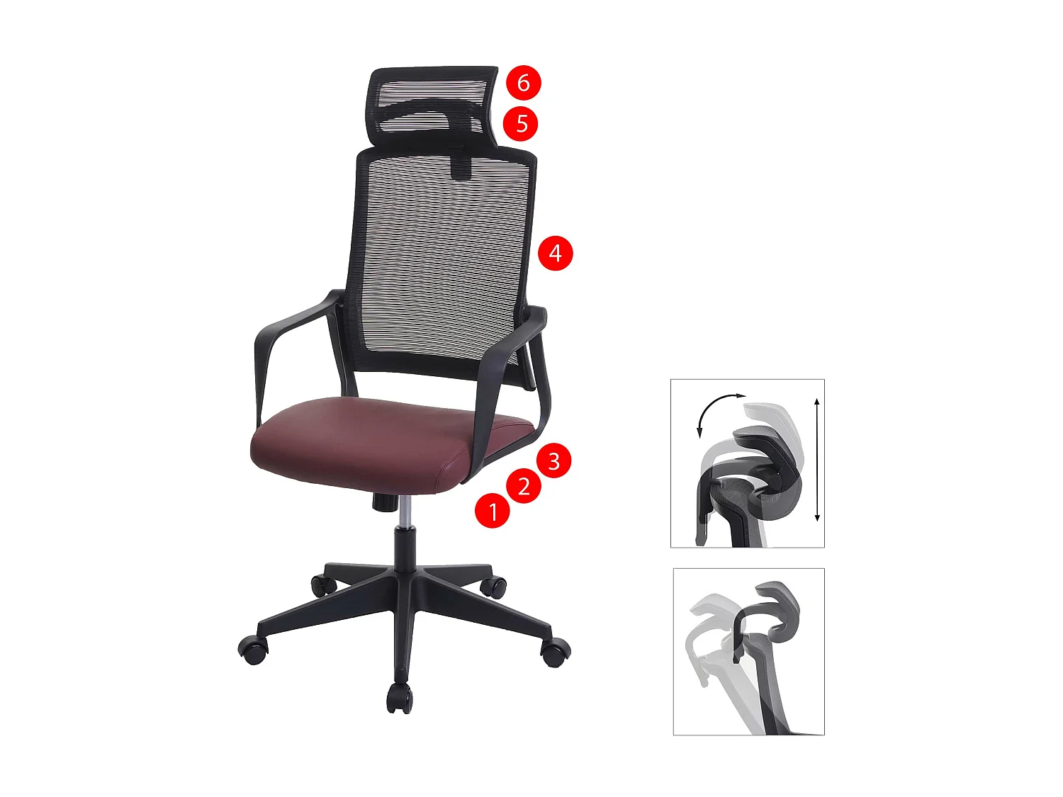 Chaise de bureau MCW-J52,  bordeaux