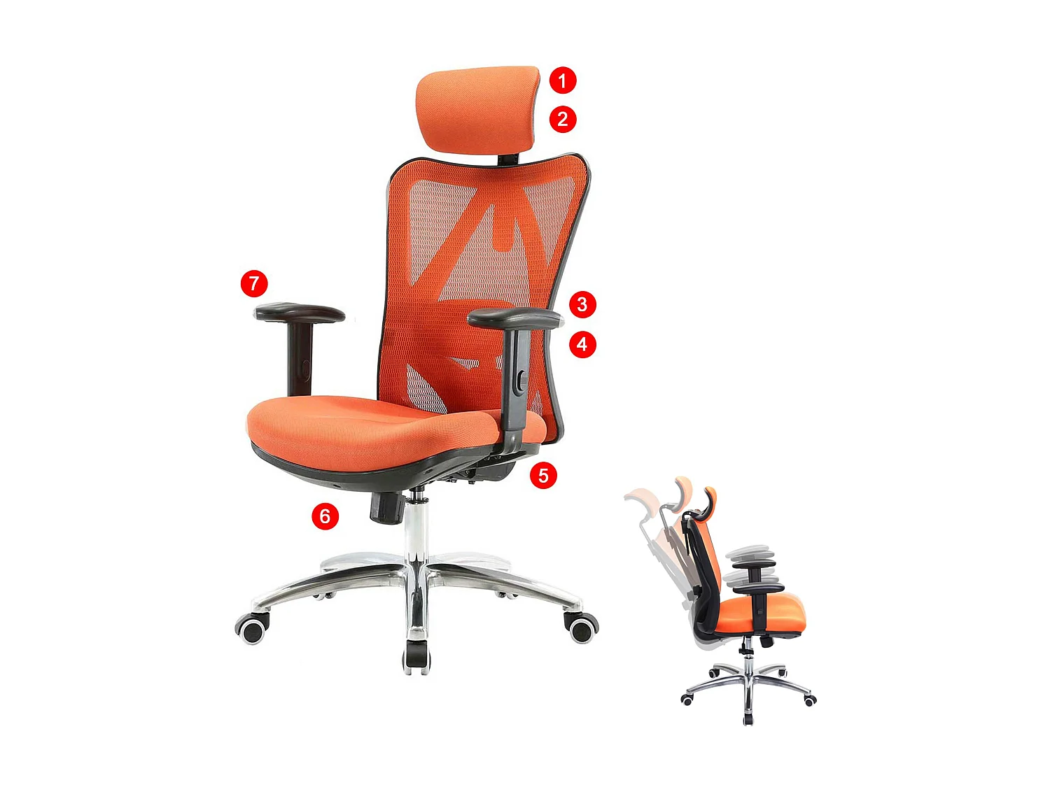 SIHOO poltrona ufficio ergonomica regolabile supporto lombare 150kg tessuto senza poggiapiedi arancione