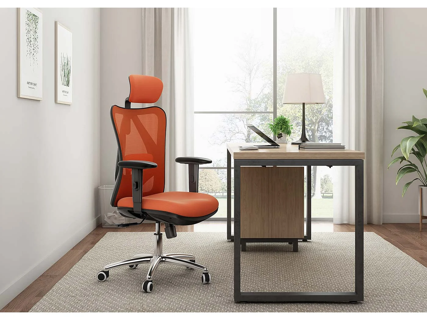 SIHOO poltrona ufficio ergonomica regolabile supporto lombare 150kg tessuto senza poggiapiedi arancione