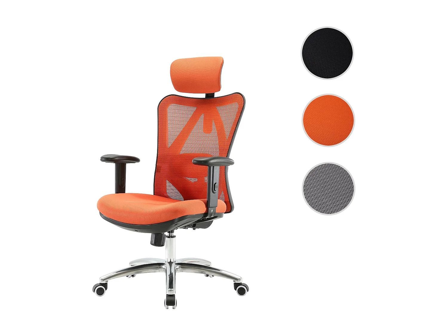 SIHOO poltrona ufficio ergonomica regolabile supporto lombare 150kg tessuto senza poggiapiedi arancione