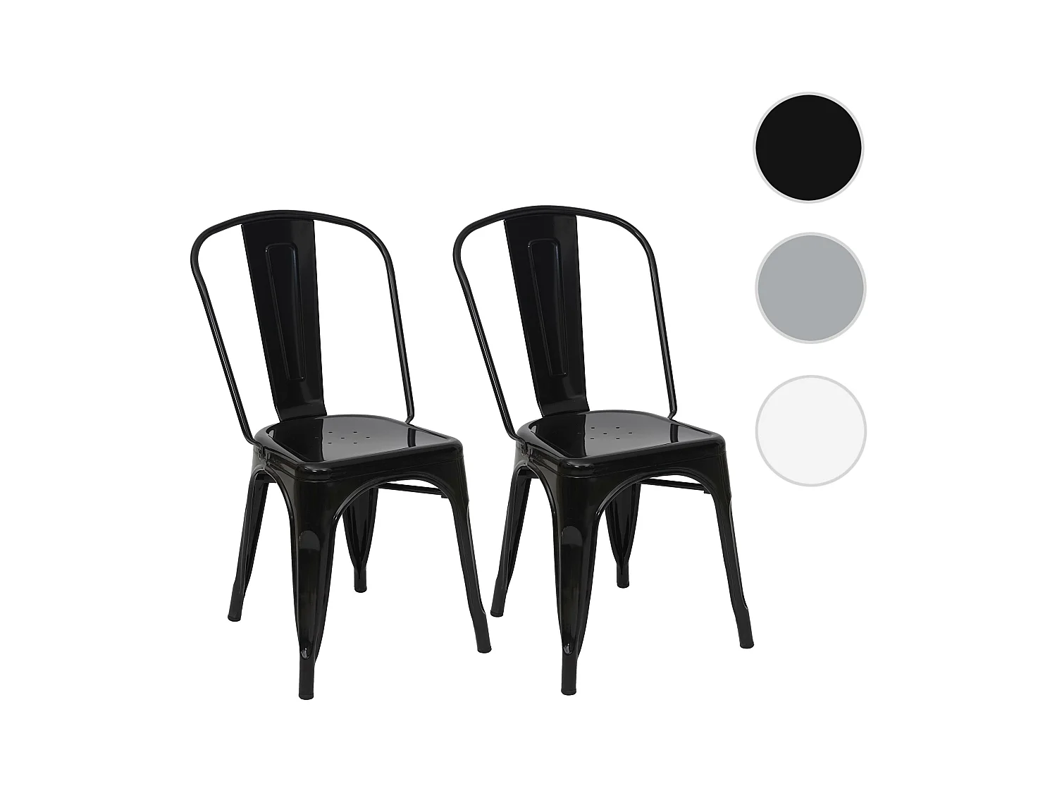 Set 2x sedie bar bistrot impilabili design industriale MCW-A73 metallo verniciato nero