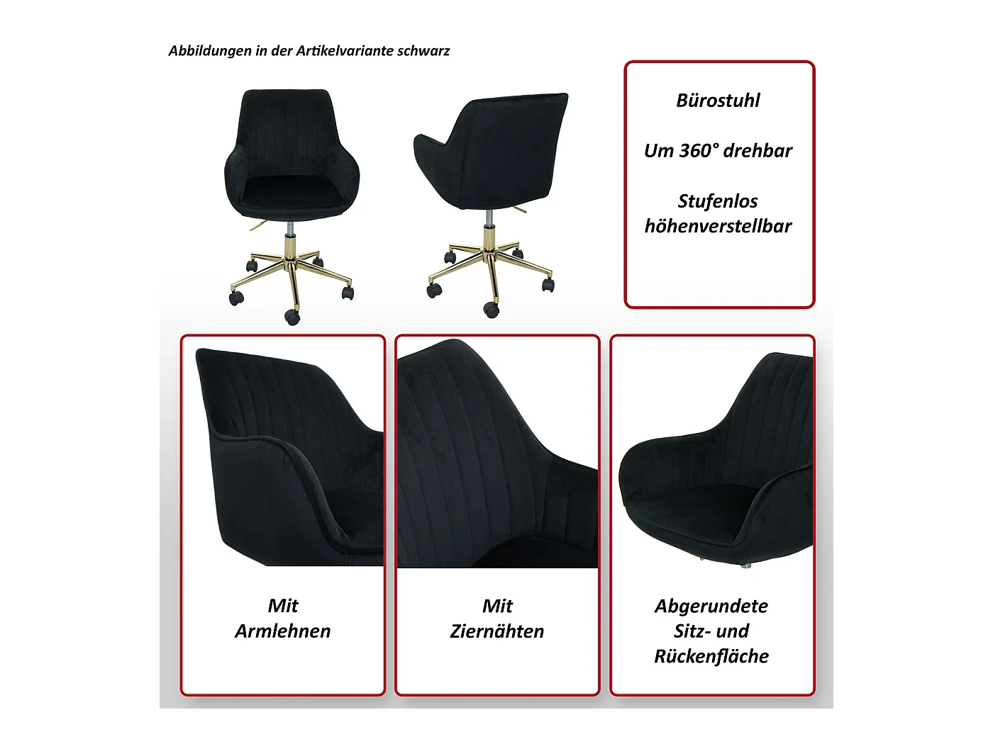 Bürostuhl MCW-J62 Samt mit Armlehne, Rosa