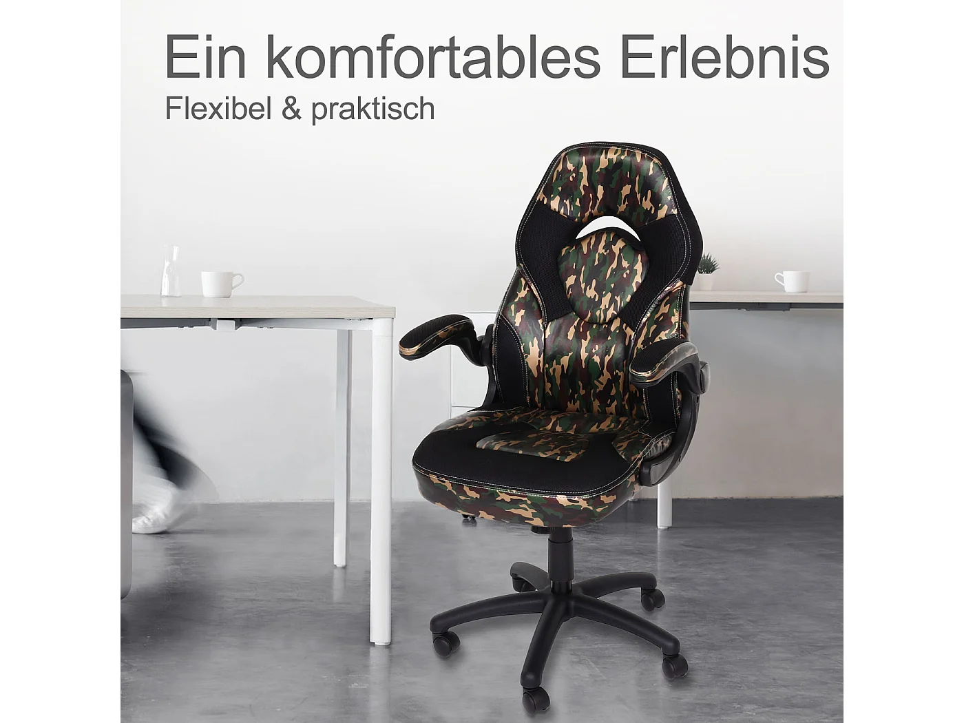 Chaise de bureau MCW-K13,  camouflage-noir