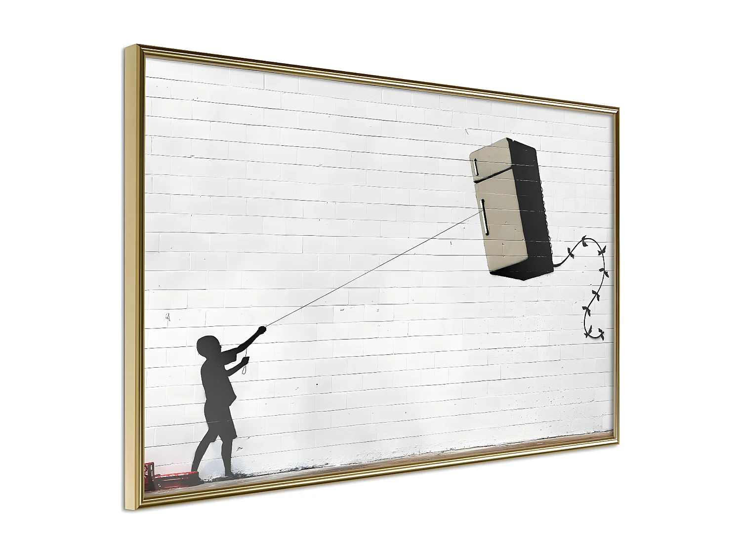 Affiche Murale Encadrée "Banksy Fridge Kite" 90 x 60 cm Or