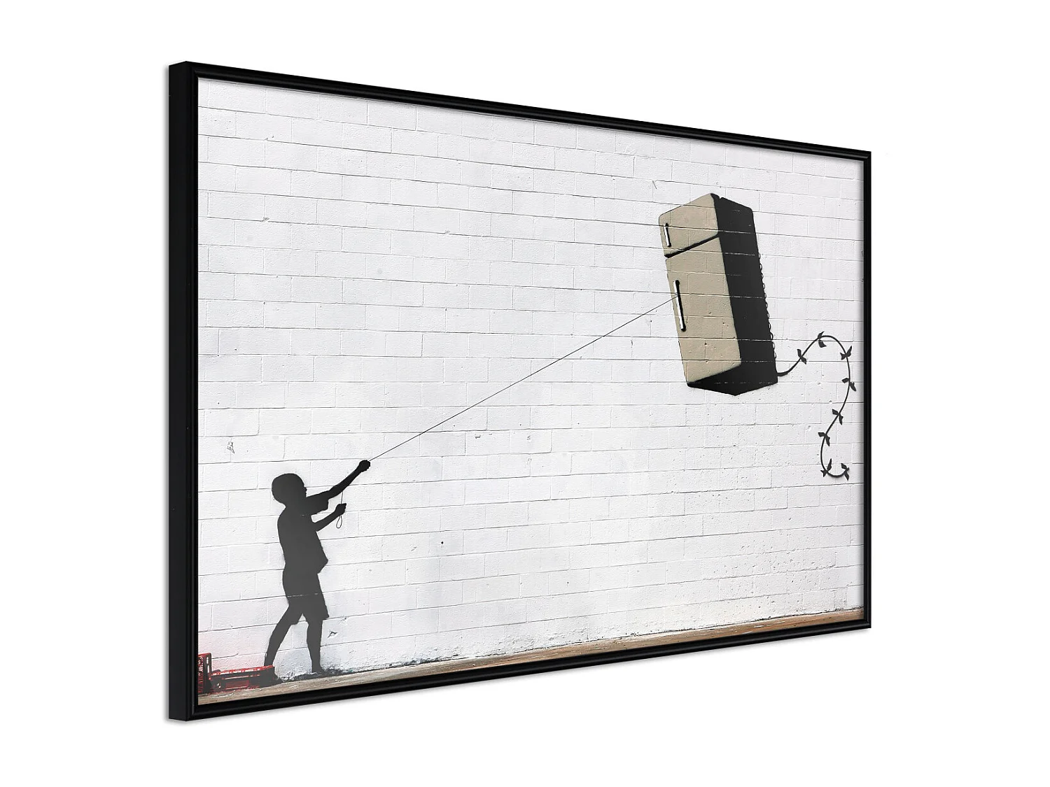 Affiche Murale Encadrée "Banksy Fridge Kite" 30 x 20 cm Noir