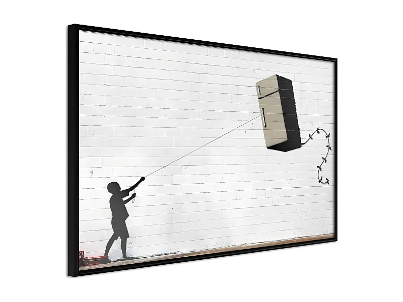 Affiche Murale Encadrée "Banksy Fridge Kite" 30 x 20 cm Noir