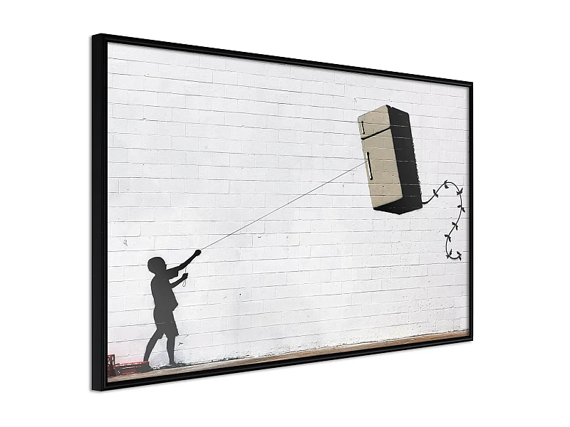 Affiche Murale Encadrée "Banksy Fridge Kite" 30 x 20 cm Noir